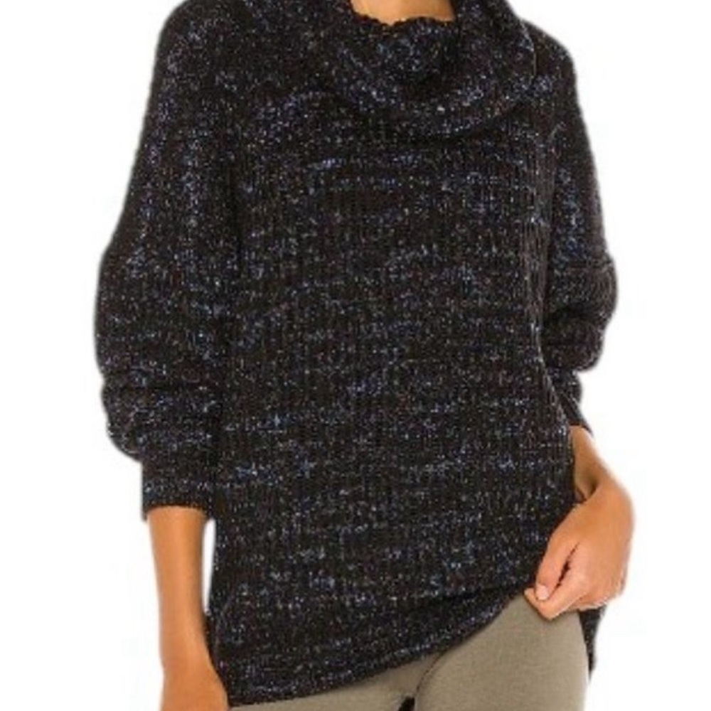 Free People Black Cowl Neck Sweater with Metallic Flecks